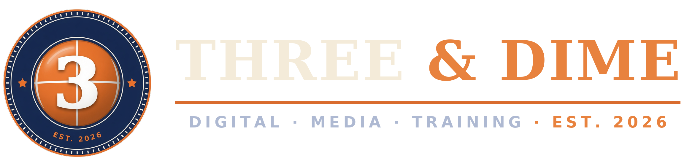 Three & Dime badge and wordmark